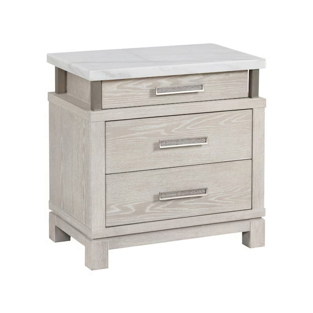 3pc King Bedroom Set, Weathered Gray, Gray, White, Silver Wood, 2 Nightstands