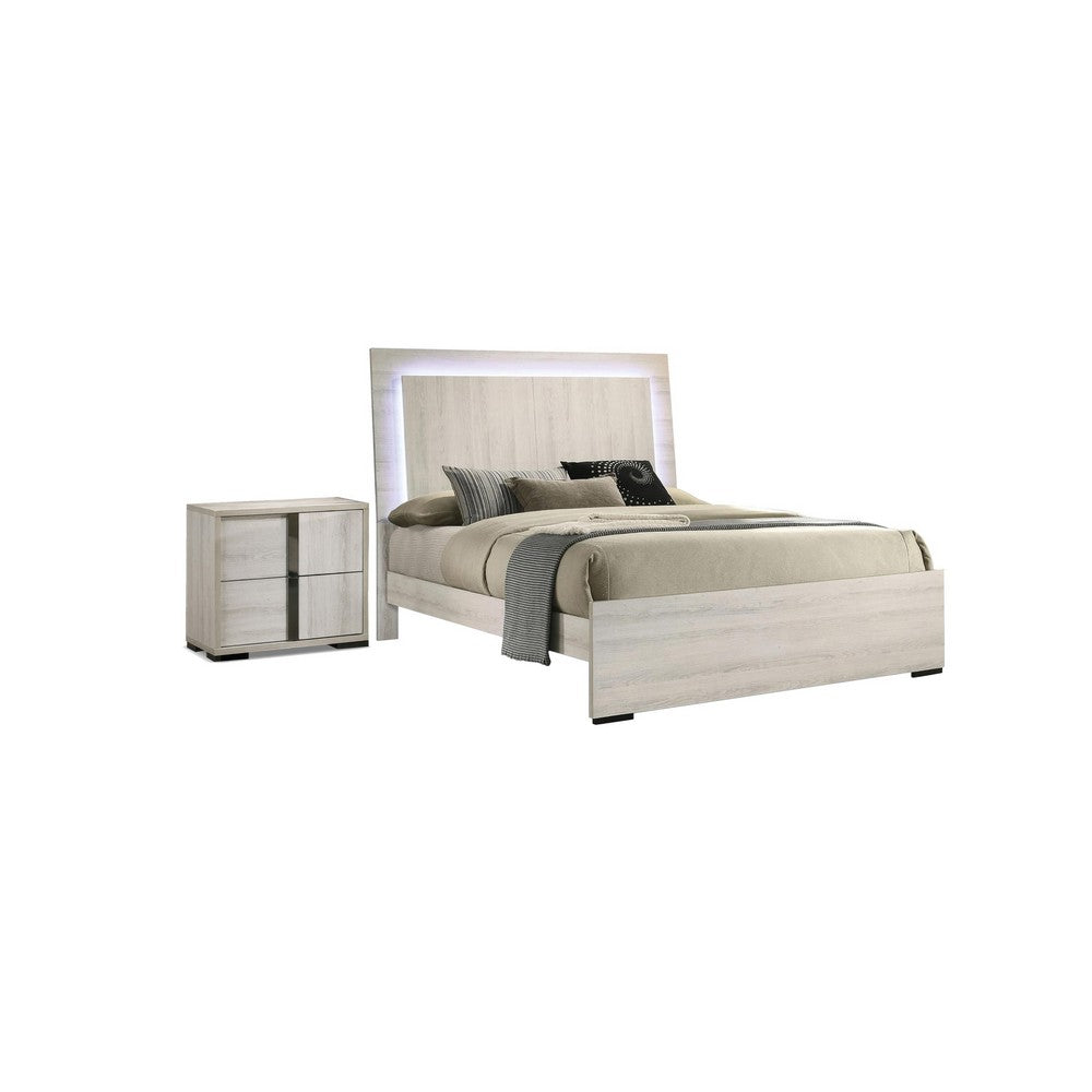 2pc King Bedroom Set | White Wash | Chrome | Nightst&