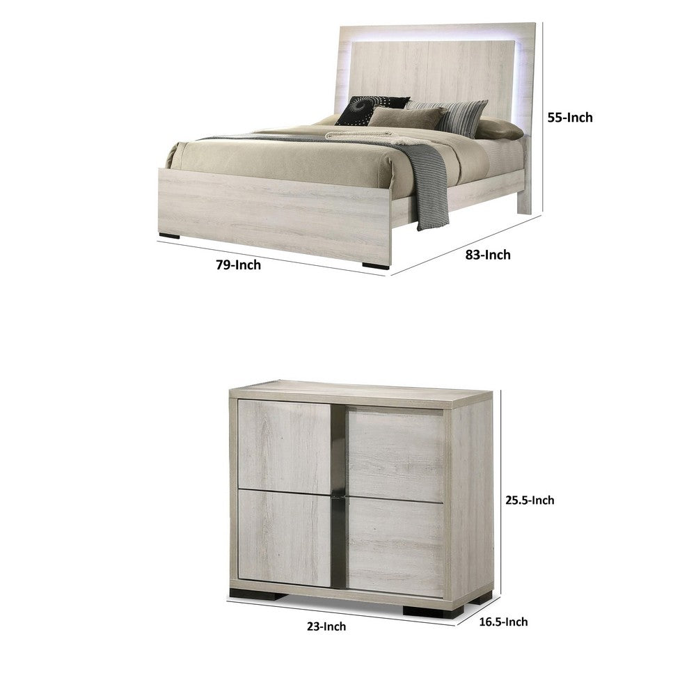 2pc King Bedroom Set | White Wash | Chrome | Nightst&