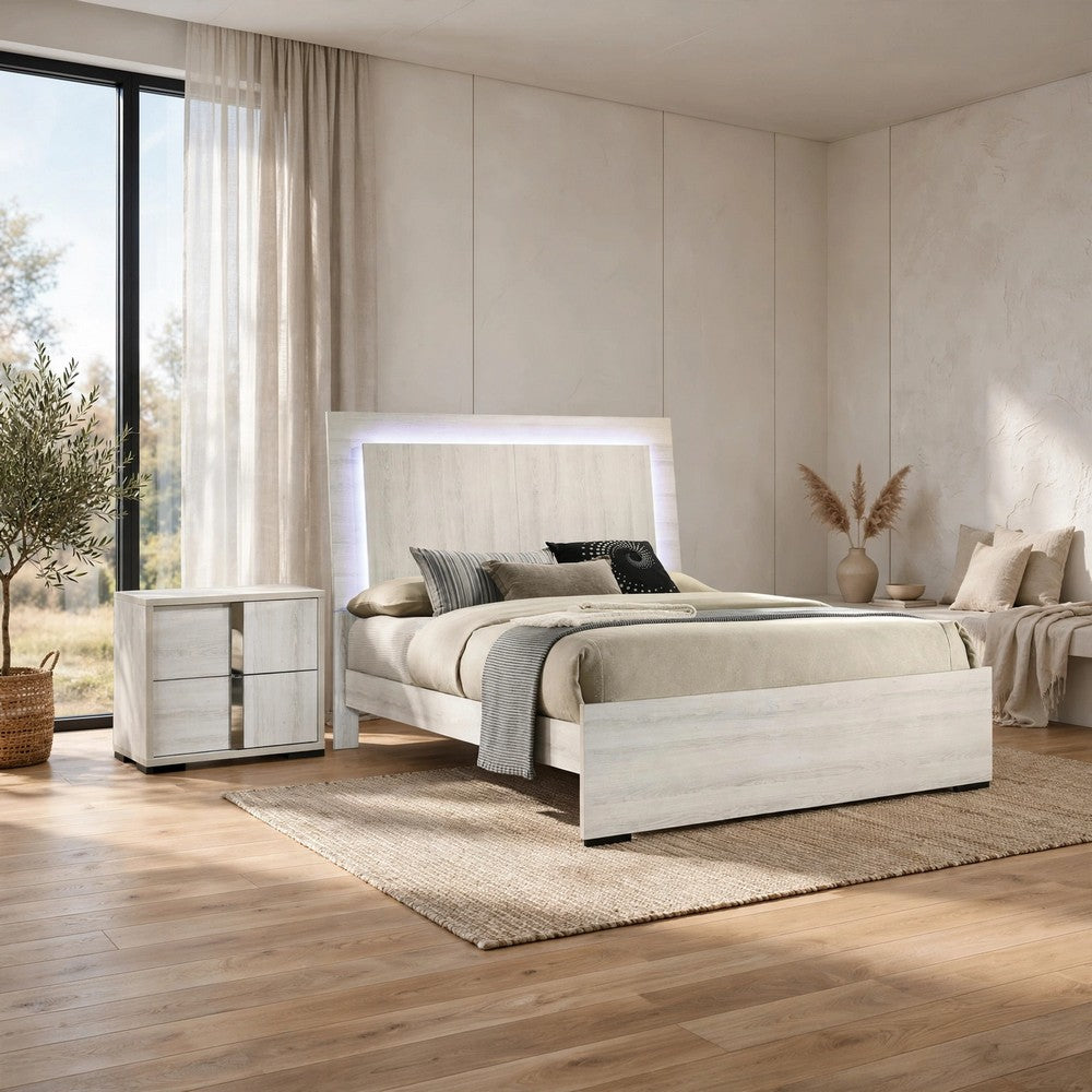 2pc King Bedroom Set | White Wash | Chrome | Nightst&