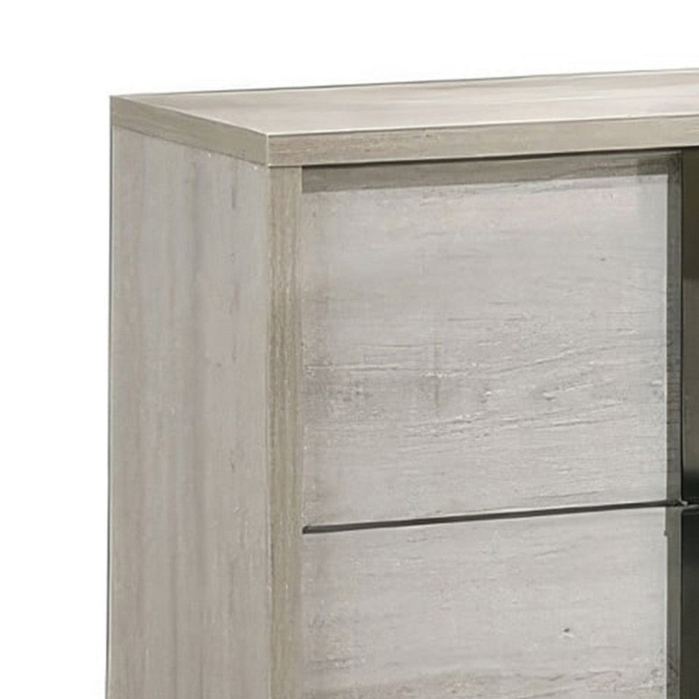 3pc King Bedroom Set, White Wash, Chrome, 2 Nightstands