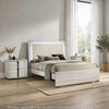 3pc King Bedroom Set, White Wash, Chrome, 2 Nightstands