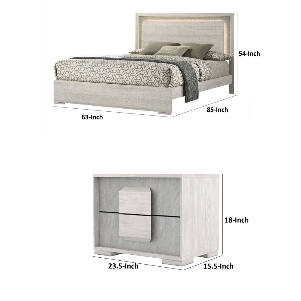 2pc King Bedroom Set | White Wash | Stone Gray | Nightst&