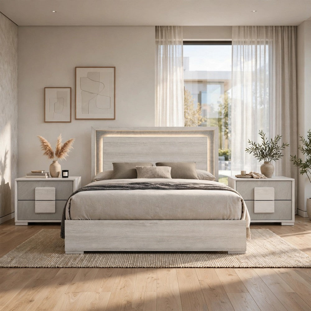 2pc King Bedroom Set | White Wash | Stone Gray | Nightst&