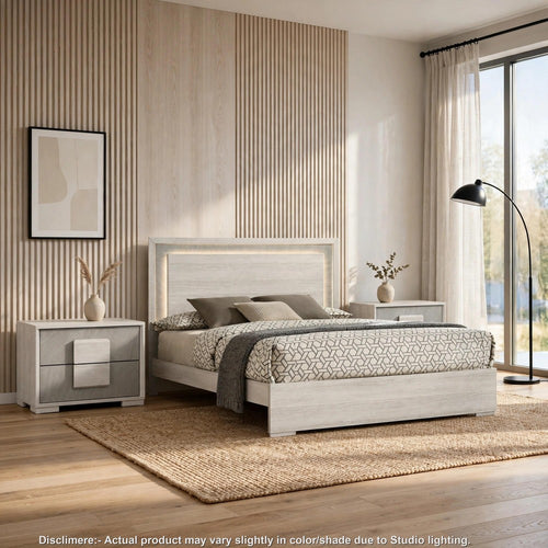 3pc King Bedroom Set, White Wash, Stone Gray, 2 Nightstands