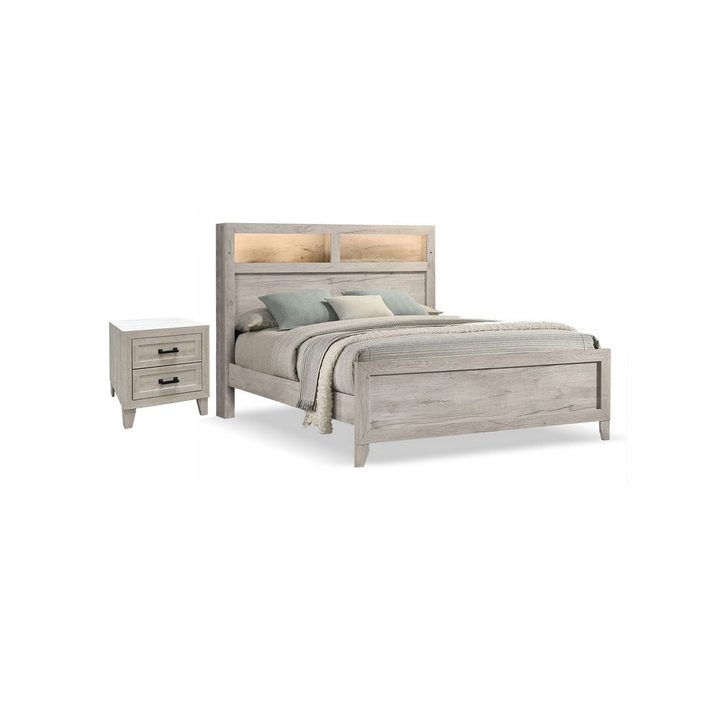 2pc King Bedroom Set | White Wash | Black Wood | Nightst&