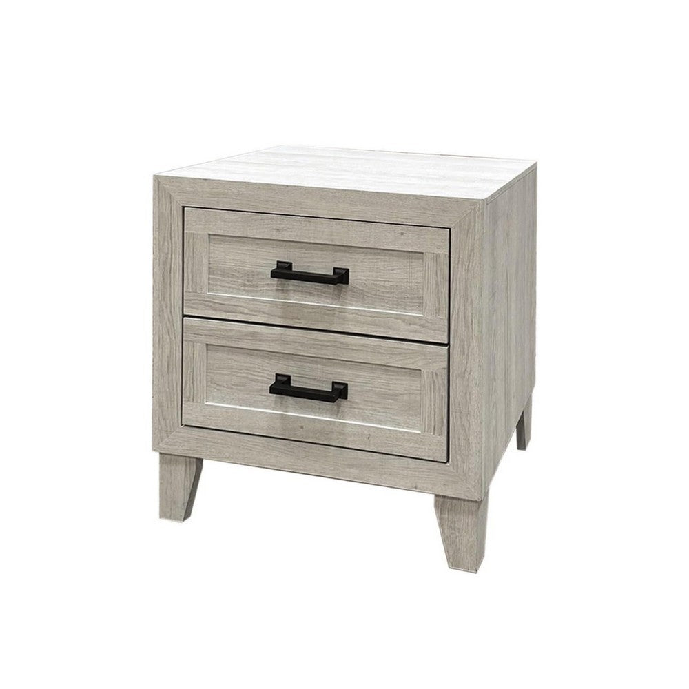 3pc King Bedroom Set, White Wash, Black Wood, 2 Nightstands