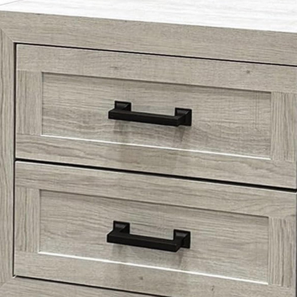 3pc King Bedroom Set, White Wash, Black Wood, 2 Nightstands