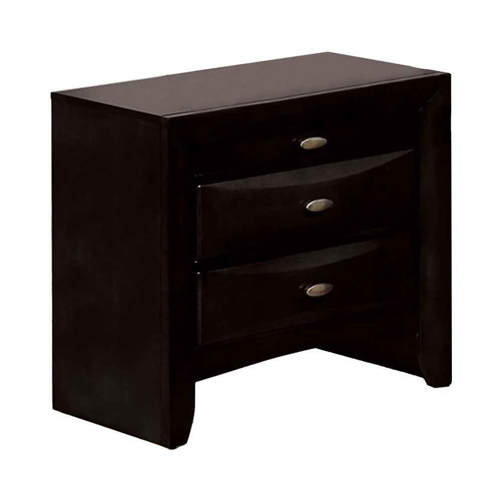 2pc King Bedroom Set, Black, Nickel Wood, Nightstand