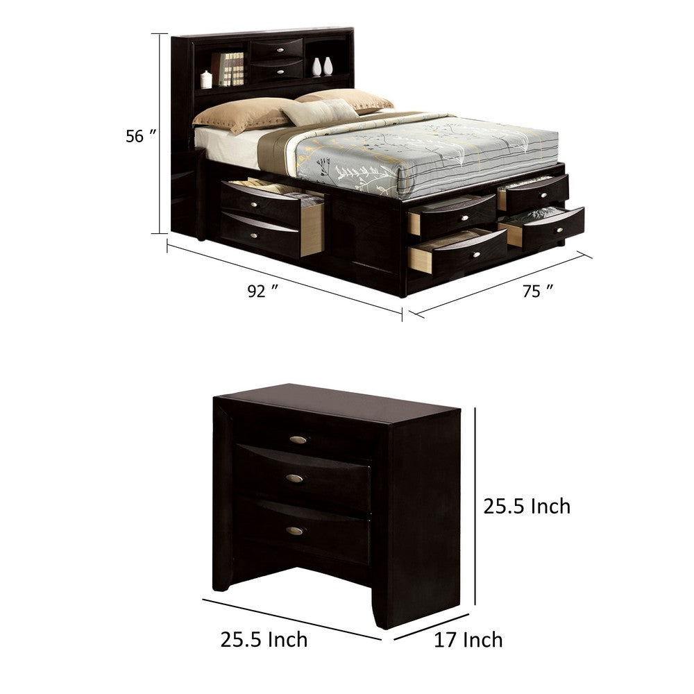 2pc King Bedroom Set, Black, Nickel Wood, Nightstand