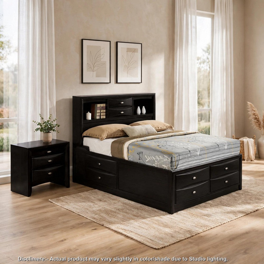 2pc King Bedroom Set, Black, Nickel Wood, Nightstand