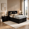 3pc King Bedroom Set, Black, Nickel Wood, 2 Nightstands