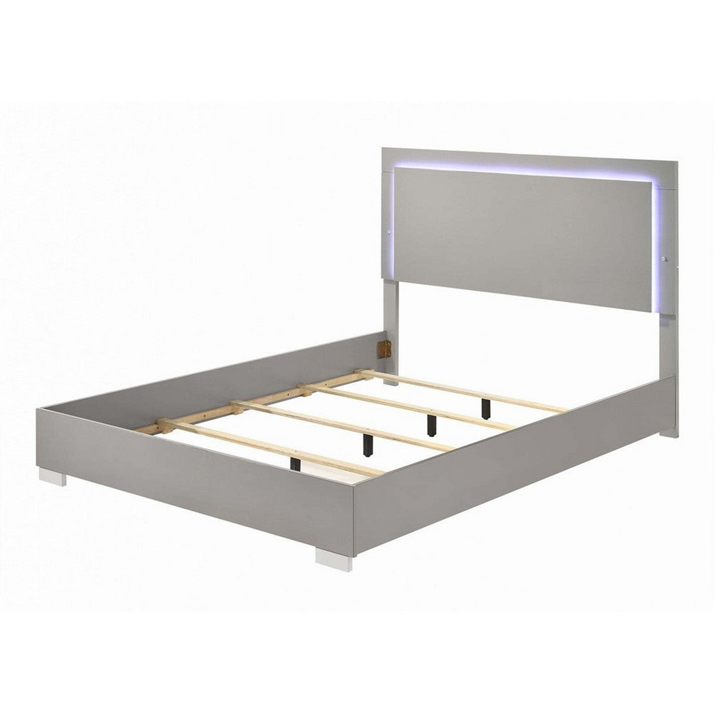 2pc King Bedroom Set | Light Taupe | Chrome Silver | Chrome Wood | Nightst&