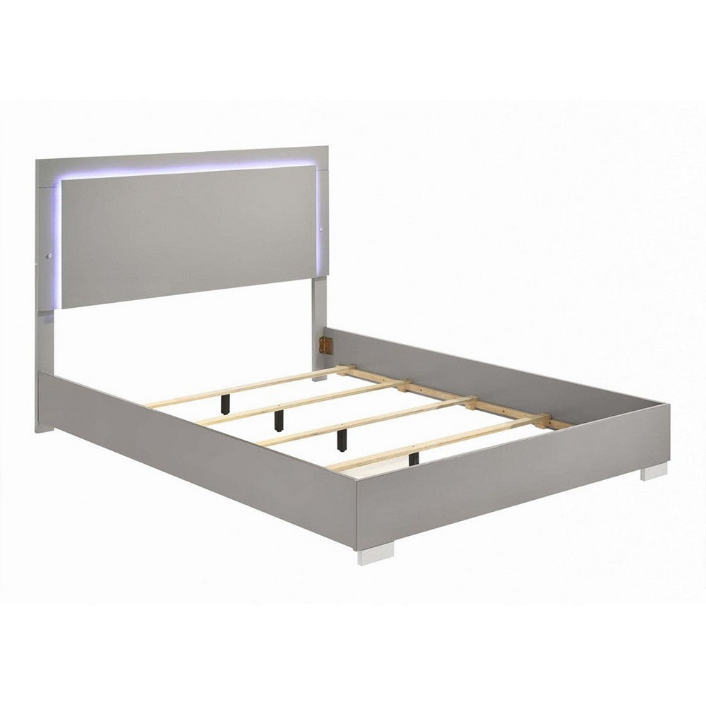 2pc King Bedroom Set | Light Taupe | Chrome Silver | Chrome Wood | Nightst&