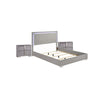 3pc King Bedroom Set, Chrome Silver, Light Taupe, Chrome Wood, 2 Nightstands