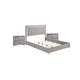 3pc King Bedroom Set, Chrome Silver, Light Taupe, Chrome Wood, 2 Nightstands