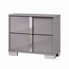 3pc King Bedroom Set, Chrome Silver, Light Taupe, Chrome Wood, 2 Nightstands