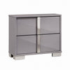 3pc King Bedroom Set, Chrome Silver, Light Taupe, Chrome Wood, 2 Nightstands