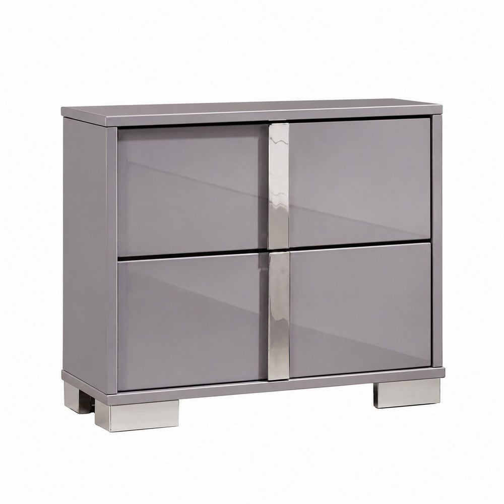 3pc King Bedroom Set, Chrome Silver, Light Taupe, Chrome Wood, 2 Nightstands