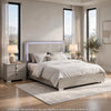 3pc King Bedroom Set, Chrome Silver, Light Taupe, Chrome Wood, 2 Nightstands