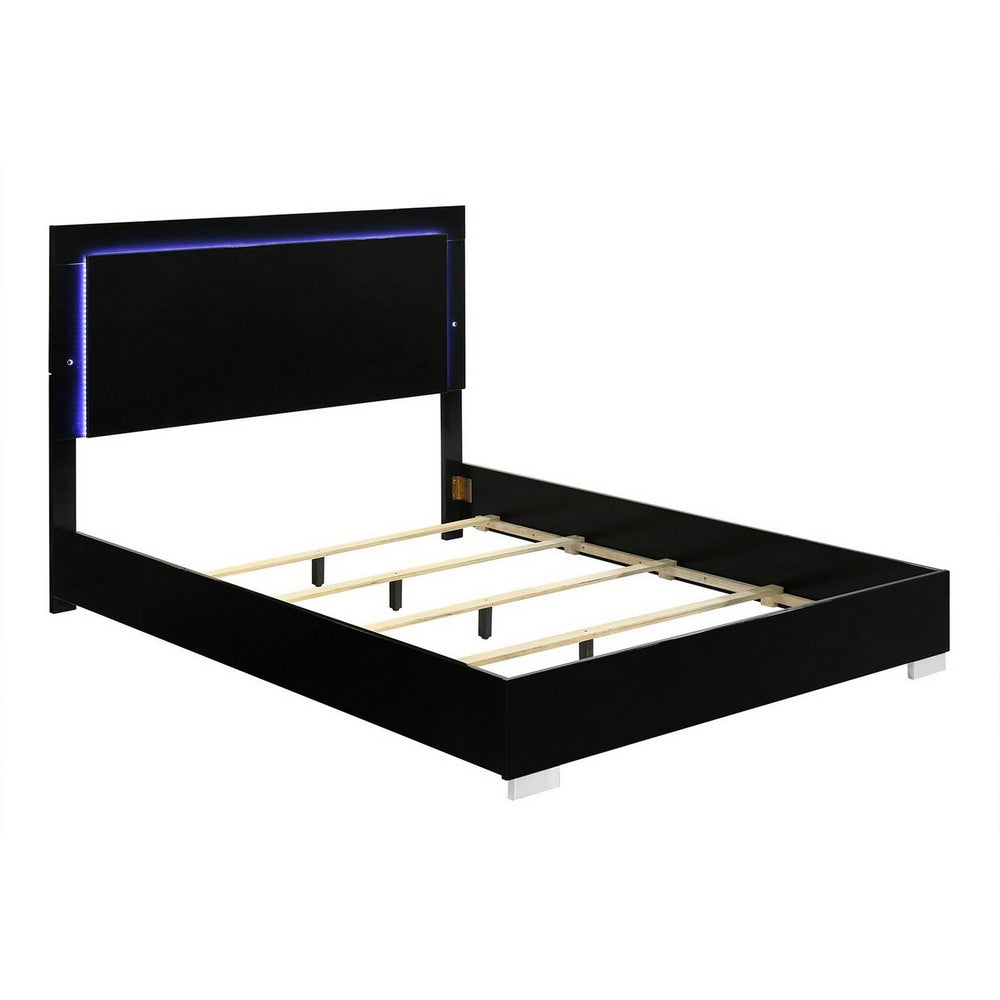 2pc King Bedroom Set | Piano Black | Chrome Silver | Chrome Wood | Nightst&