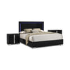 3pc King Bedroom Set, Piano Black, Chrome Wood, 2 Nightstands