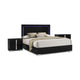 3pc King Bedroom Set, Piano Black, Chrome Wood, 2 Nightstands