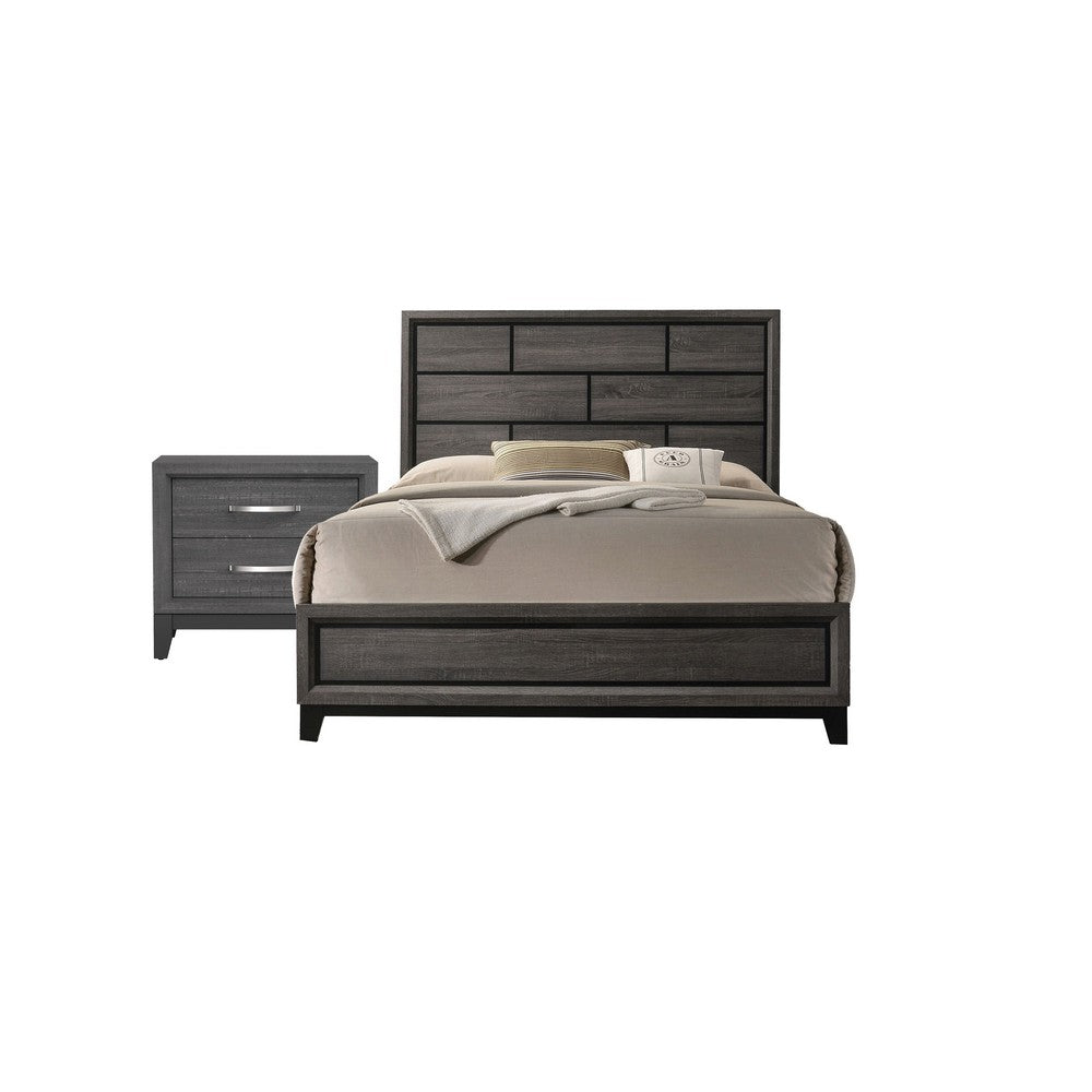 2pc King Bedroom Set | Gray | Black Wood | Nightst&