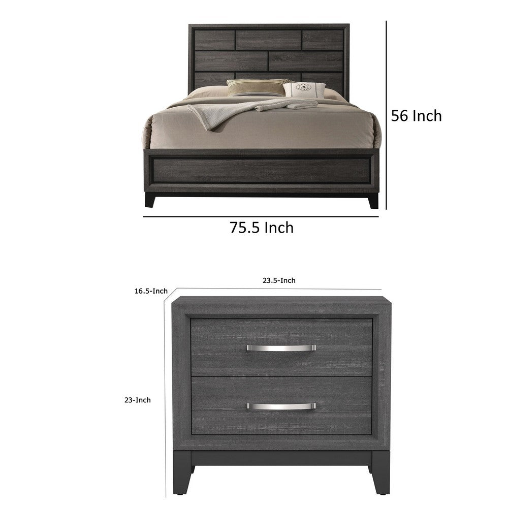 2pc King Bedroom Set | Gray | Black Wood | Nightst&