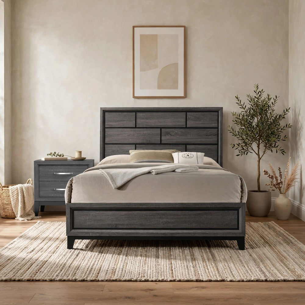 2pc King Bedroom Set | Gray | Black Wood | Nightst&