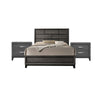 3pc King Bedroom Set, Gray, Black Wood, 2 Nightstands