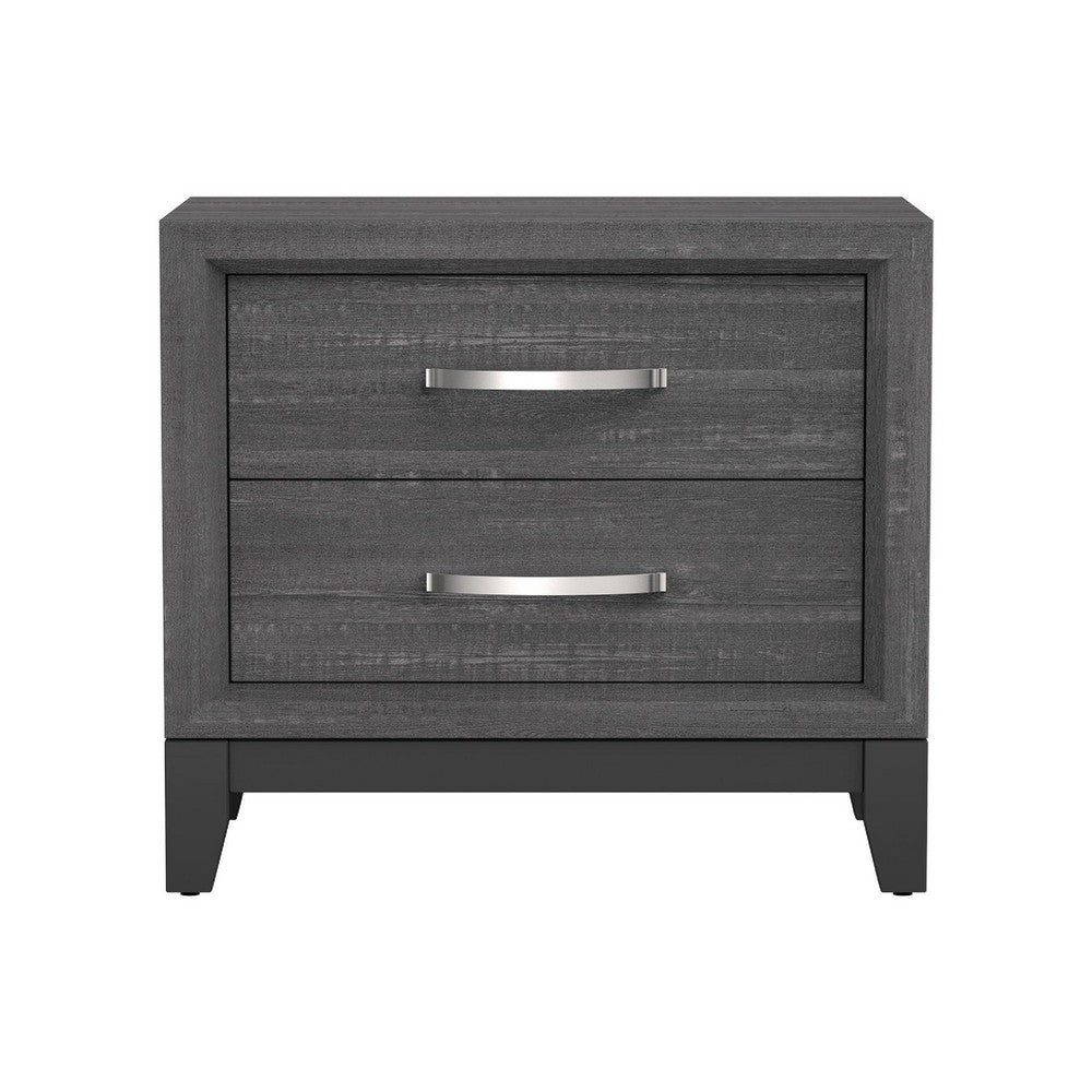 3pc King Bedroom Set, Gray, Black Wood, 2 Nightstands
