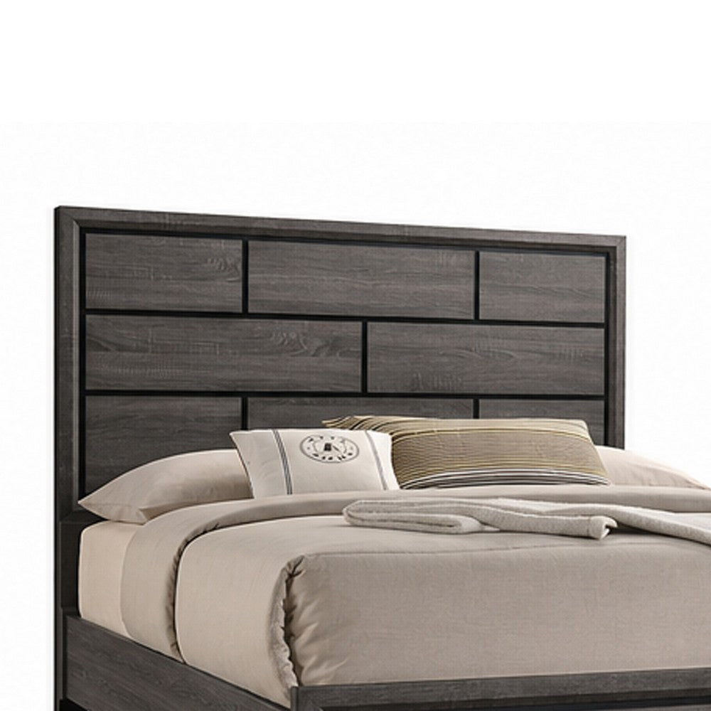 3pc King Bedroom Set, Gray, Black Wood, 2 Nightstands