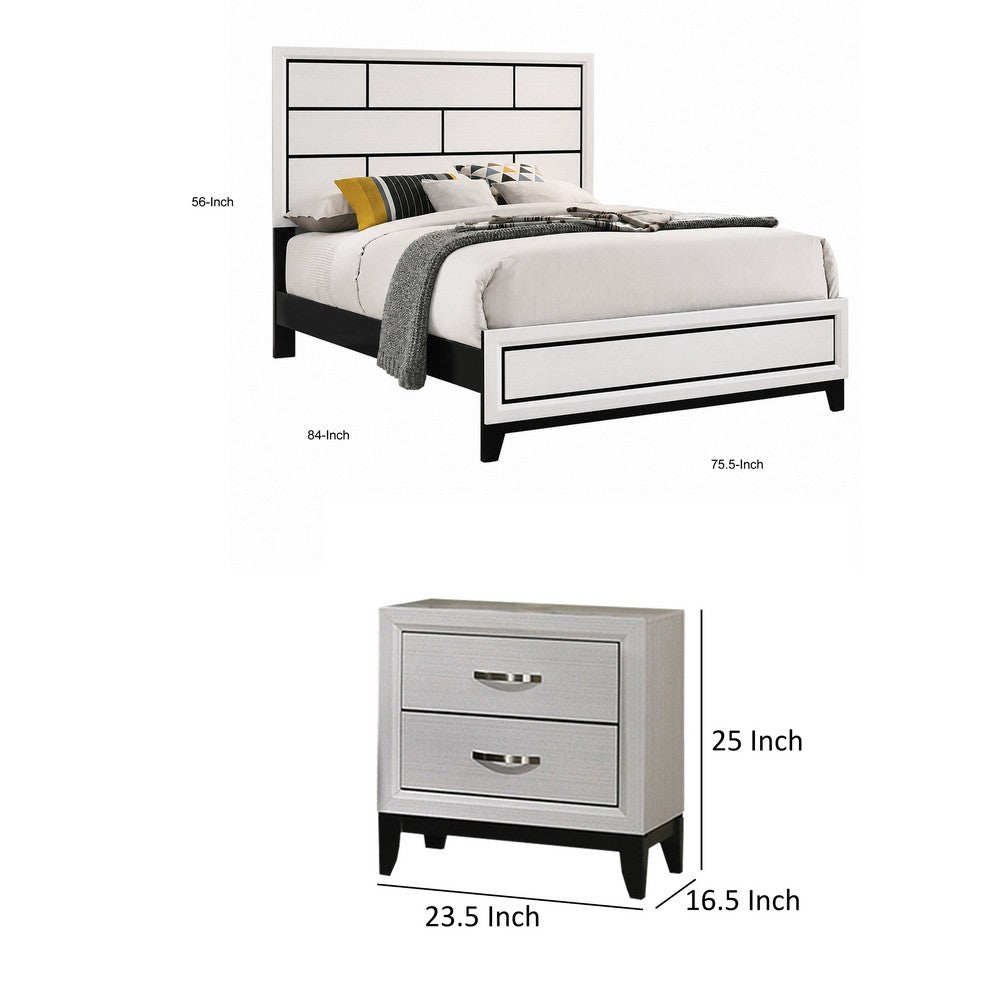 2pc King Bedroom Set | White | Black | Nickel Wood | Nightst&