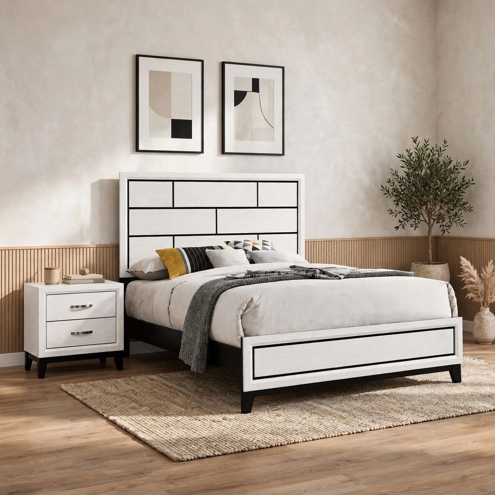 2pc King Bedroom Set | White | Black | Nickel Wood | Nightst&