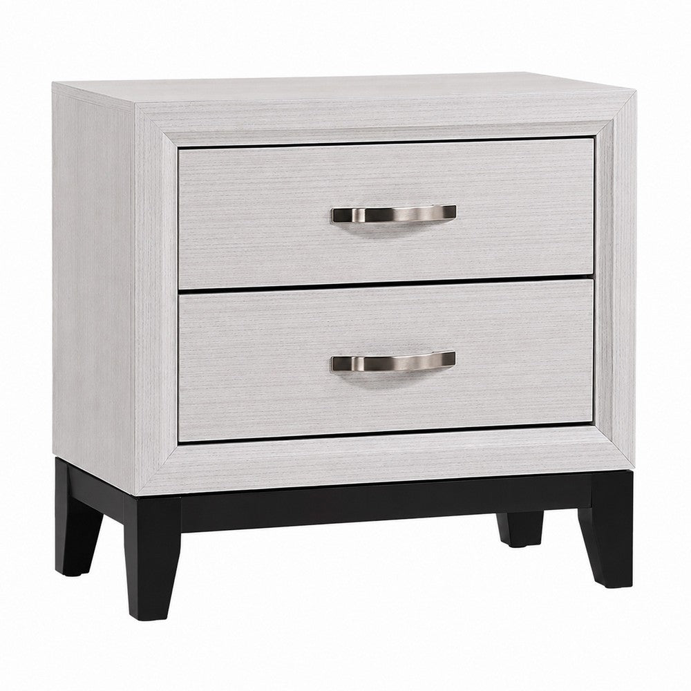 3pc King Bedroom Set, White, Black, Nickel Wood, 2 Nightstands