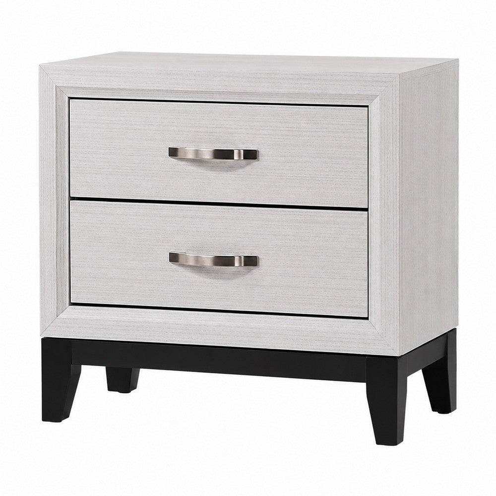 3pc King Bedroom Set, White, Black, Nickel Wood, 2 Nightstands