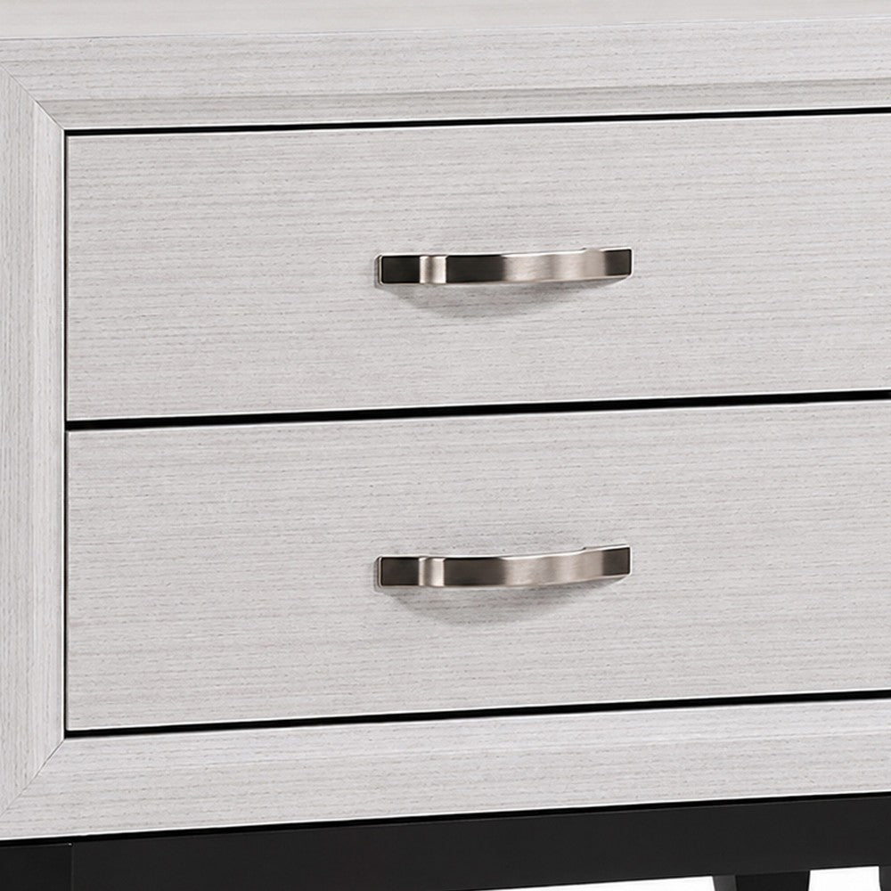 3pc King Bedroom Set, White, Black, Nickel Wood, 2 Nightstands