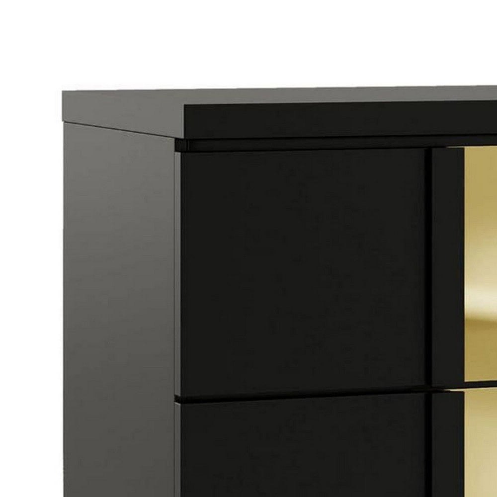 2pc King Bedroom Set, Black, Gold Wood, Nightstand