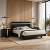 3pc King Bedroom Set, Black, Gold Wood, 2 Nightstands