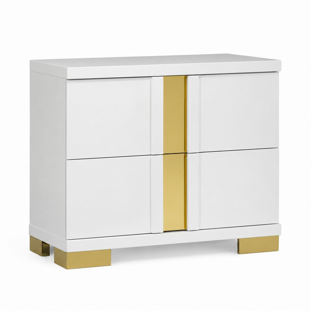 3pc King Bedroom Set, White, Gold Wood, 2 Nightstands