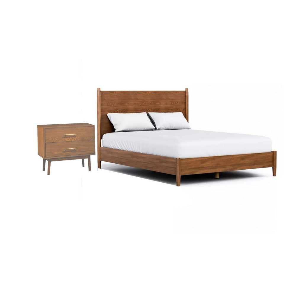 2pc King Bedroom Set, Walnut Brown, Nickel Wood, Nightstand