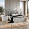 2pc King Bedroom Set, Light Gray, Silver, Black, Chrome Wood, Nightstand