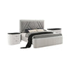 3pc King Bedroom Set, Light Gray, Silver, Black, Chrome Wood, 2 Nightstands