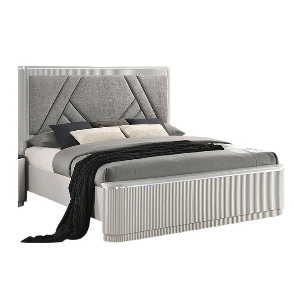 3pc King Bedroom Set, Light Gray, Silver, Black, Chrome Wood, 2 Nightstands