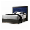 2pc King Bedroom Set, Ash Gray, Indigo Blue, Chrome Wood, Nightstand