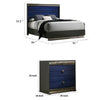 2pc King Bedroom Set, Ash Gray, Indigo Blue, Chrome Wood, Nightstand