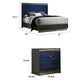 2pc King Bedroom Set, Ash Gray, Indigo Blue, Chrome Wood, Nightstand