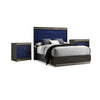 3pc King Bedroom Set, Ash Gray, Indigo Blue, Chrome Wood, 2 Nightstands