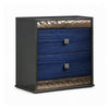 3pc King Bedroom Set, Ash Gray, Indigo Blue, Chrome Wood, 2 Nightstands